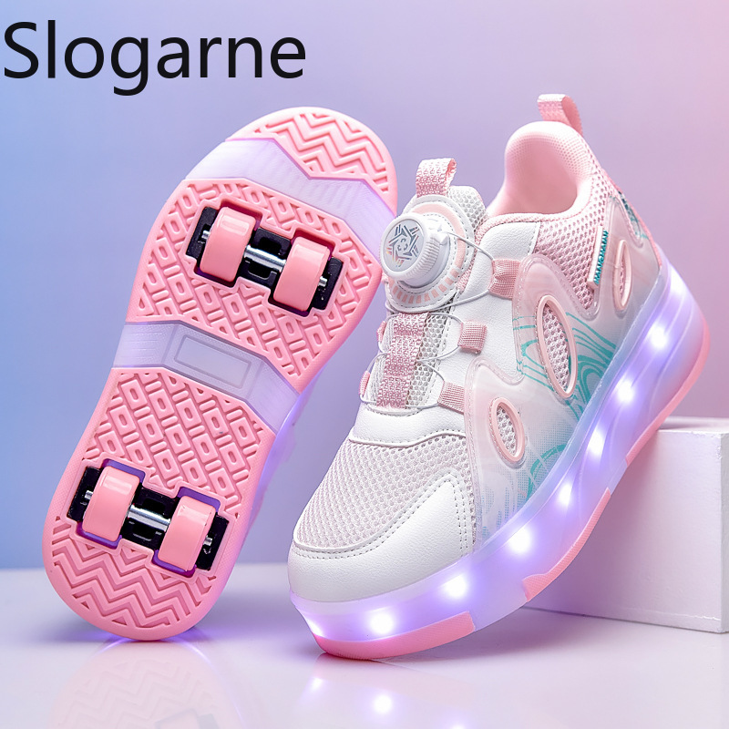 Running Shoes - 2026年新作メッシュローラースケートシューズ、女の子用サマーランナウェイシューズ、男の子用ホイール付きスニーカー、LEDライト付き、学生向けキュートなローラースニーカー
