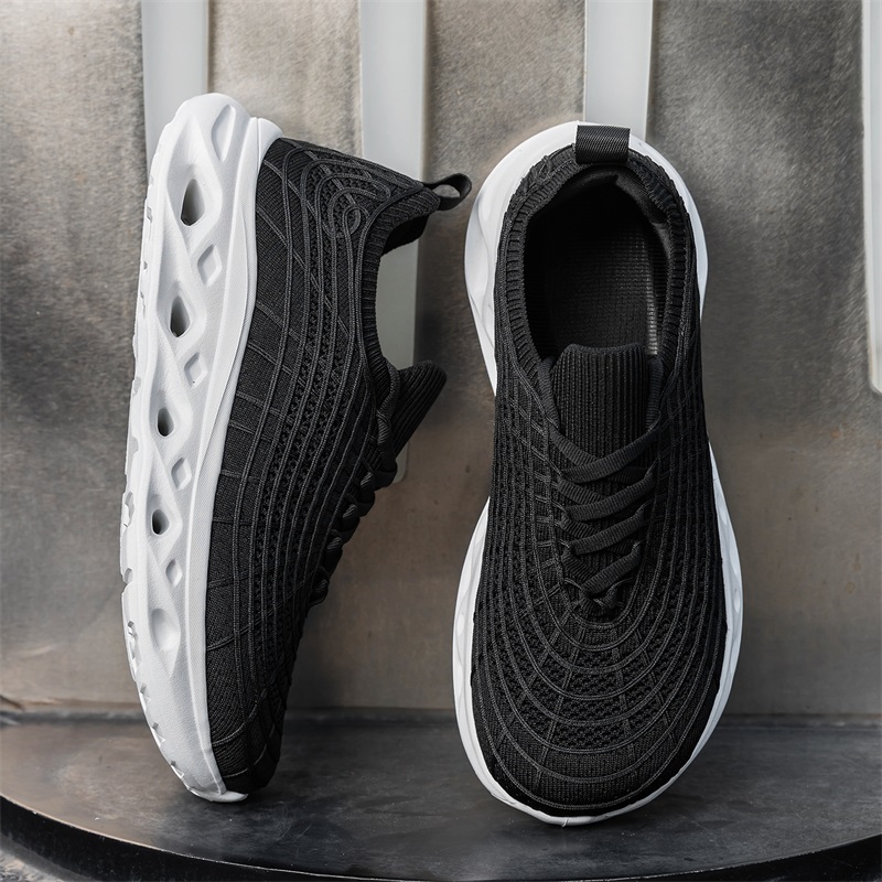 Shock Absorbing Gym Trainers - Nreトレンド メンズスニーカー 軽量で通気性の良いニット素材のランニングシューズ カジュアルなスポーツシューズ メンズ向け ファッション性の高い衝撃吸収機能付き