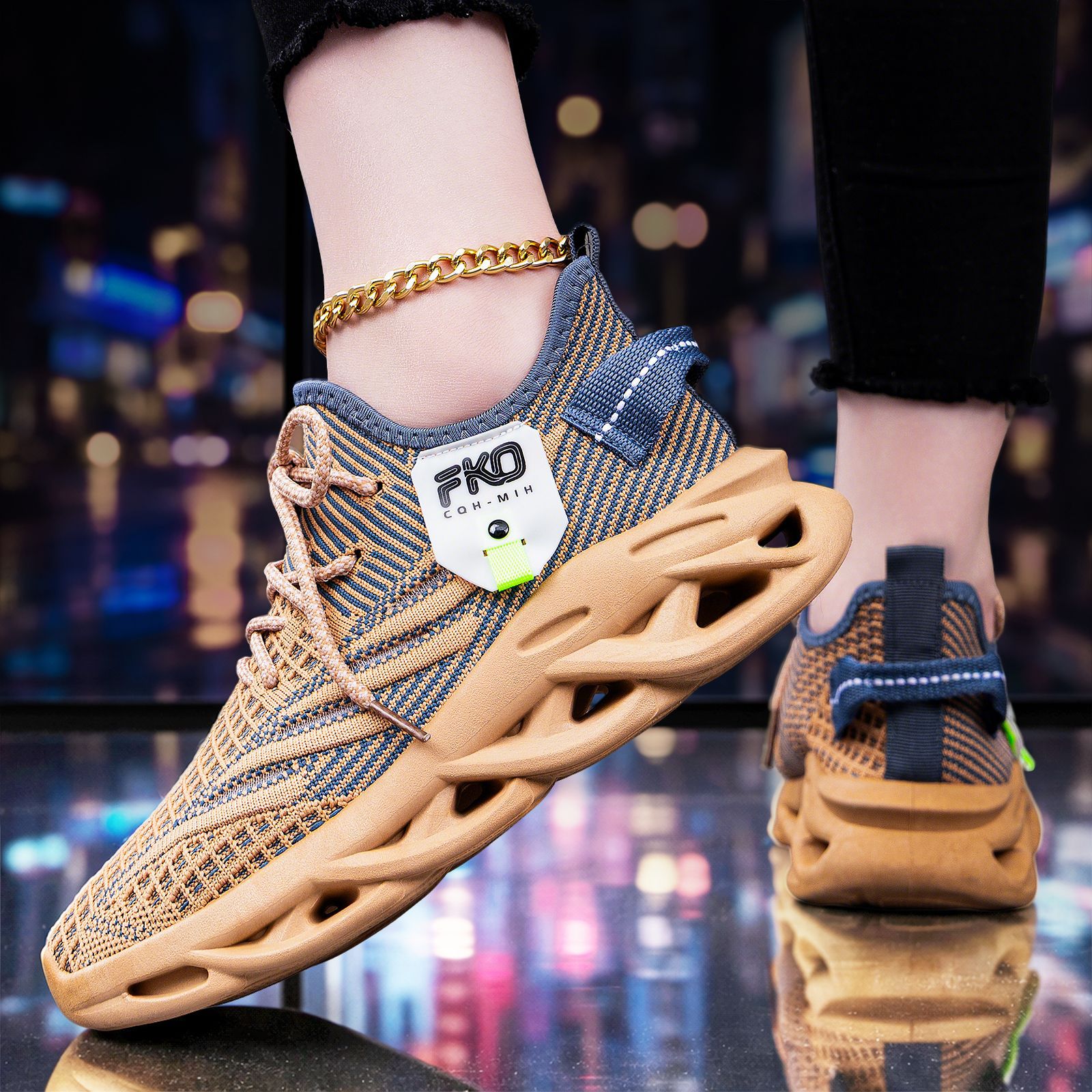 メンズ通気性ニットスニーカー、ブレードソール、ツイスト織りカ - Knit Fabric Lace Up Sneakers のレビューと価格