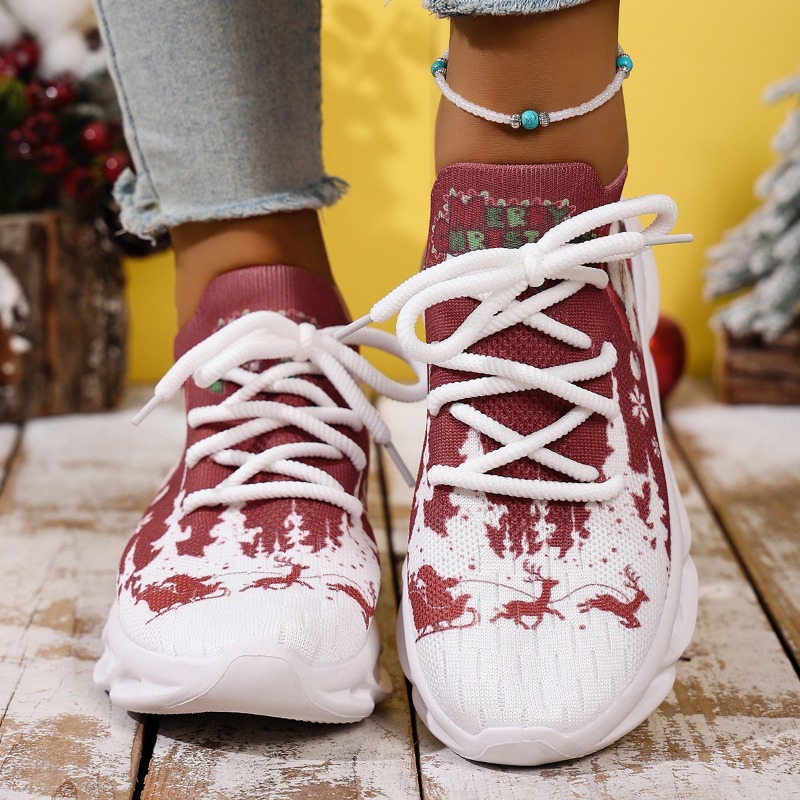 ファッション新作 ニットメッシュプリント レディーススニーカ - Knit Fabric Lace Up Sneakers のレビューと価格