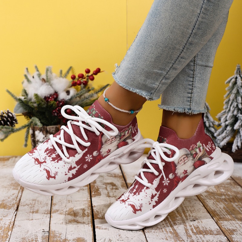 ファッション新作 ニットメッシュプリント レディーススニーカ - Knit Fabric Lace Up Sneakers のレビューと価格