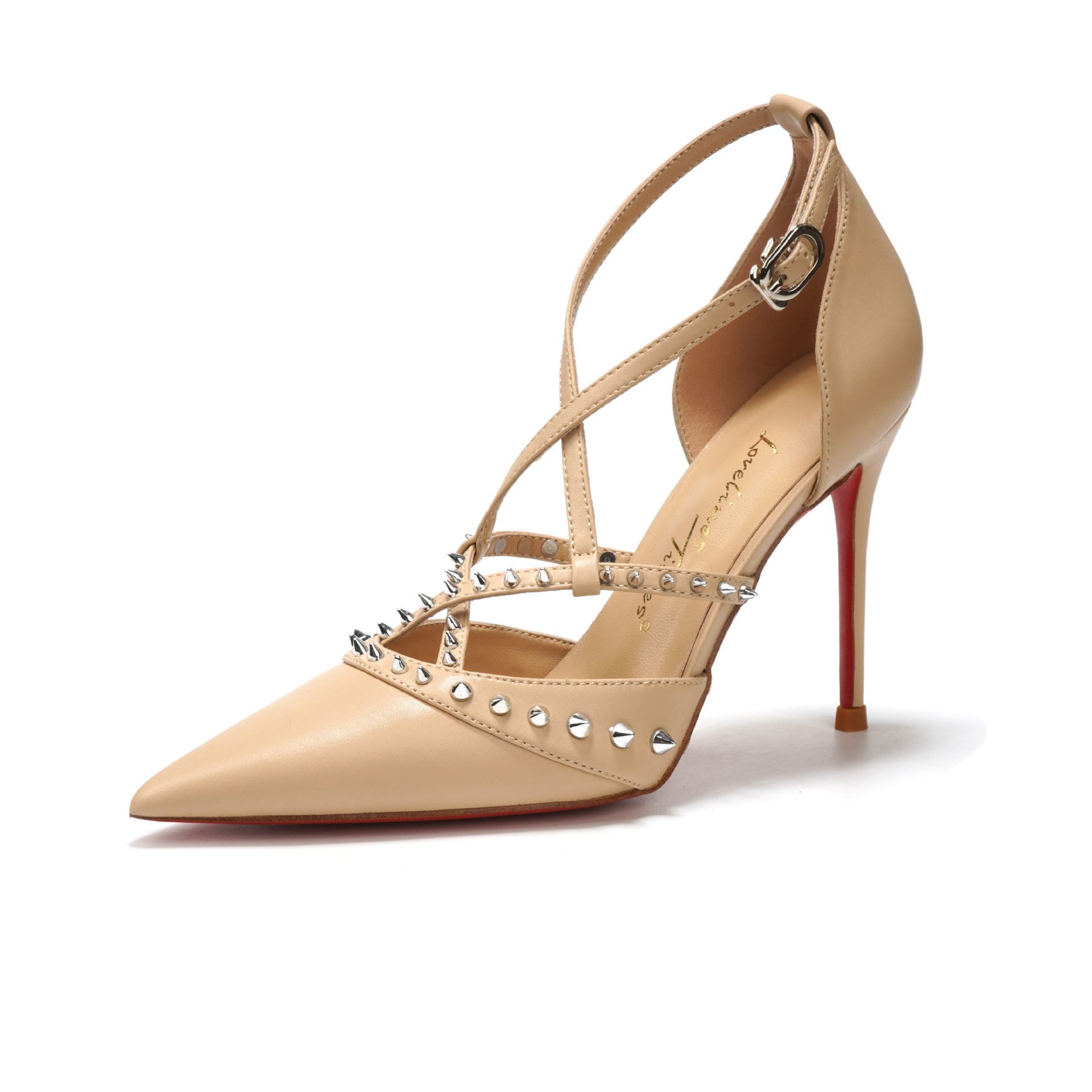 レトロな女性の靴サンダルスティレットヒールスーツ女性ベージュ - Sandals のレビューと価格